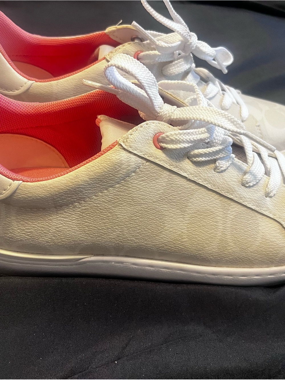Women’s White Sneakers with Coral Accent